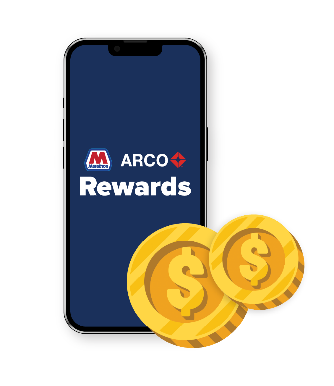mobile phone showing Marathon ARCO Rewards logo